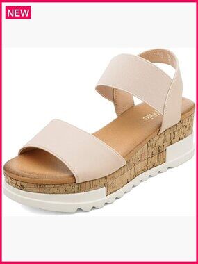 Open Toe Wedge Sandals with Elastic Strap, 2.36 Inch Heel Platform